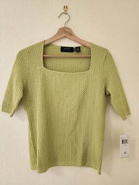 Dana Buchman Apple Green Textured Square Neck Sweater Top